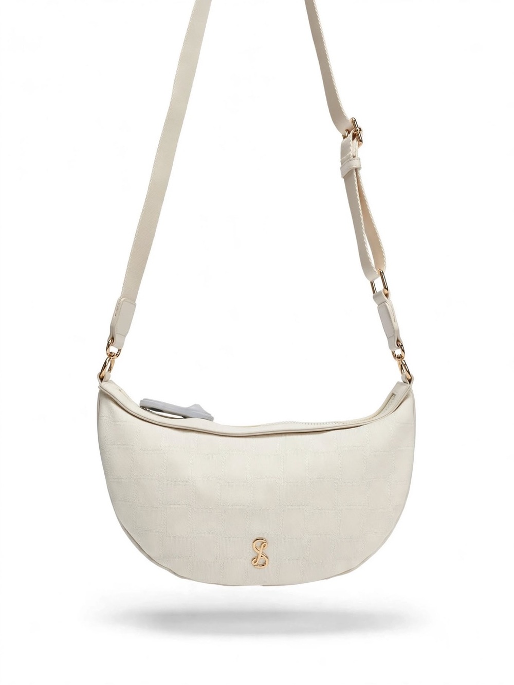 Cream Crescent Shoulder Bag with Gold Logo Accent